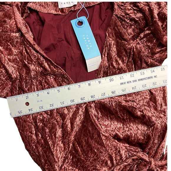 Tanya Taylor Dress WMNS 6 Puff Sleeve V-Neck Laureen Velvet Wrap Midi‎ Festive - Picture 4 of 11